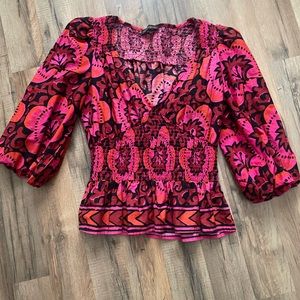 House of Harlow 1960 Nicole Richie Floral Balloon Sleeve Smocked Top